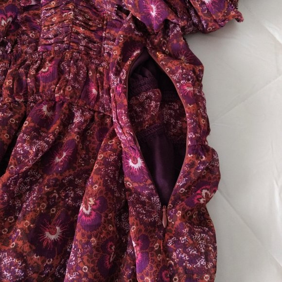 HOUSE OF HARLOW 1960 Mini Dress 2 Berry Metallic Tiered Boho Deep V Neck Lined - Picture 8 of 12